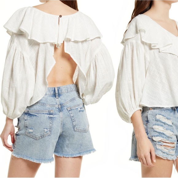 Free People, Gauzy Cotton Top, Ruffle Neckline - Picture 2 of 5